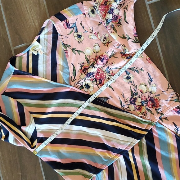 Fig & Flower Anthropologie Contrasting Stripe Floral Print Maxi Dress Women XL - Picture 9 of 10